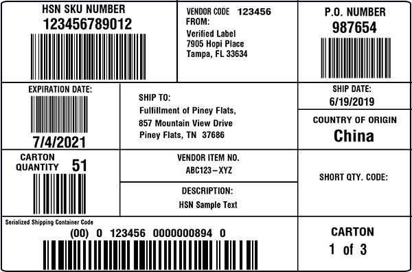 HSN Sample Unit Label